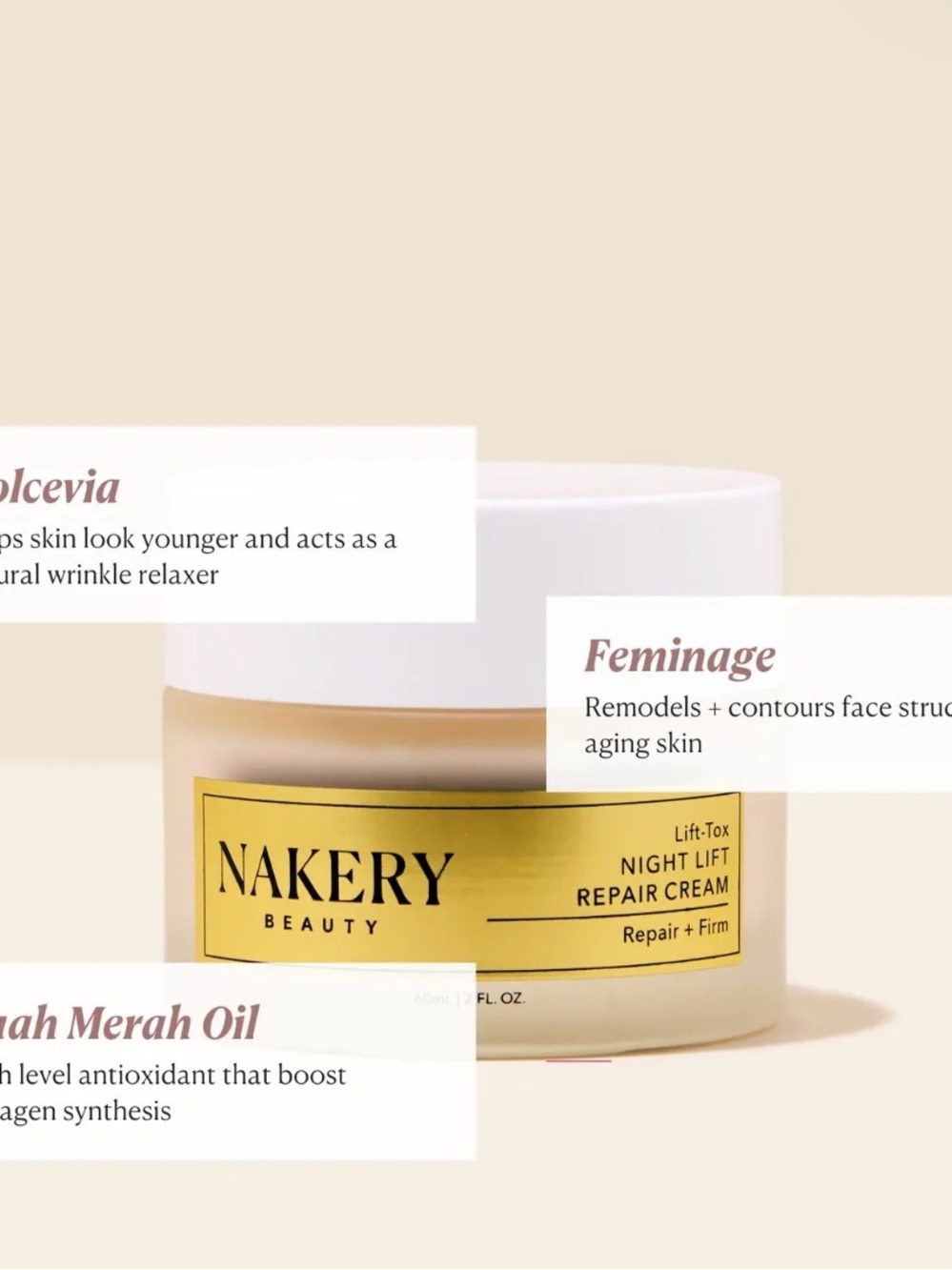 Nakery Beauty Lift-TOX Night Lift Repair Cream 2 oz NWT - Picture 3 of 5